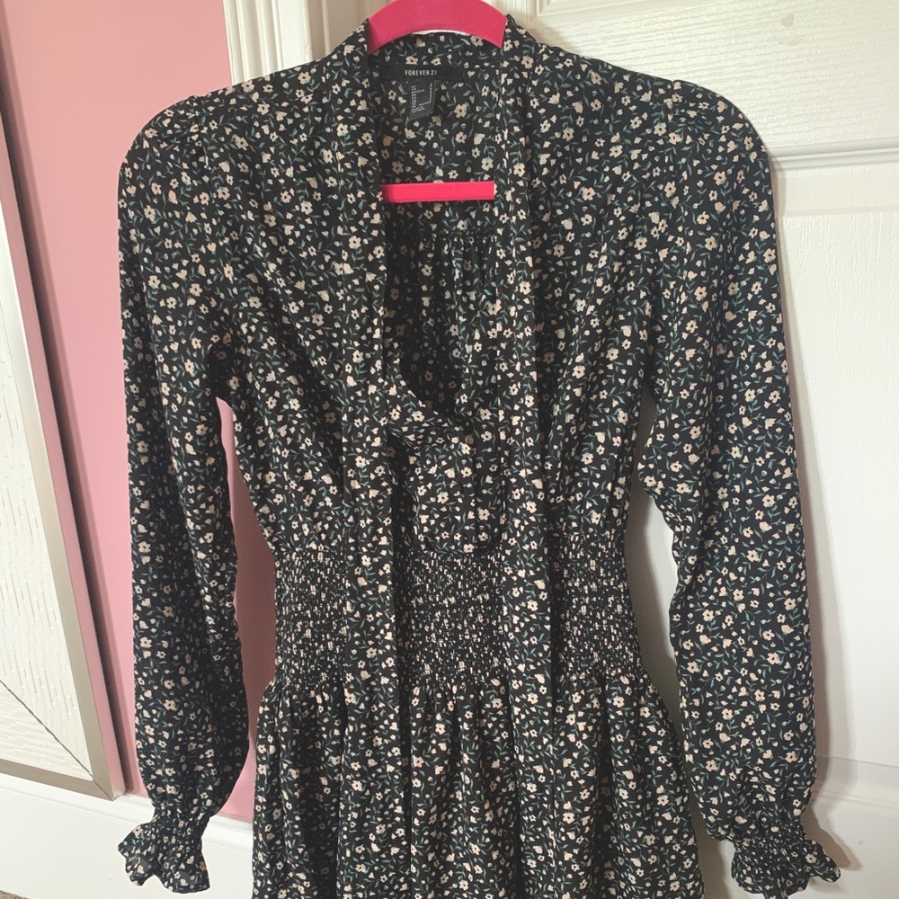 Shirred waist floral green dress